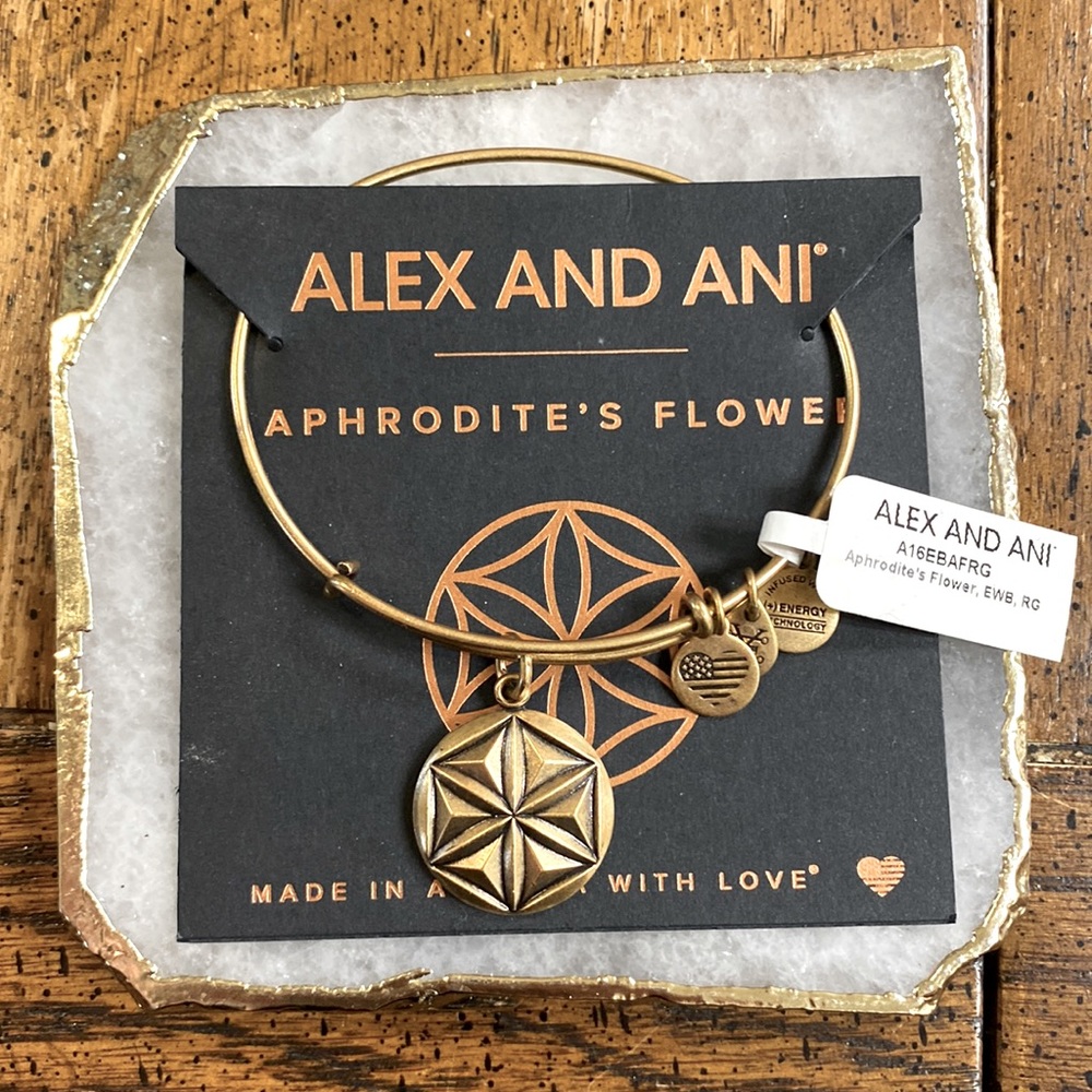 Alex and Ani Rafaelian Gold Aphrodite’s Flower Charm Bangle Bracelet